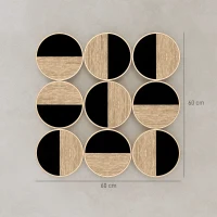 HOMCOM Décoration murale en métal, sculpture murale en métal, design unique à plusieurs disques, 60 x 60 cm, naturel et noir(m-3)