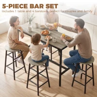 HOMCOM 5 Piece Bar Table Set with 4 Stools, Industrial Bar Table and Stool Set, Dining Table and Chair Set, Grey(m-4)