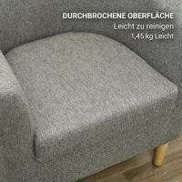 HOMCOM Fotoliu Modern tip Scoică din Material Textil cu Aspect de In și Picioare din Lemn, 74x63x73cm, Gri(m-9)