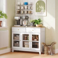 HOMCOM Aparador para Salón Moderno con 3 Puertas de Vidrio Estriado 2 Cajones y Estantes Ajustables 100x35x80,3 cm Blanco(m-10)