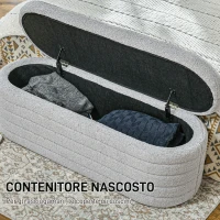 HOMCOM Panca Fondo Letto in Tessuto Teddy con Vano Contenitore, 116x41x40.5cm, Grigio Chiaro(m-4)