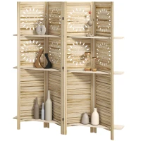 HOMCOM Paravent intérieur 4 panneaux et 3 étagères, 160 x 170 cm, séparateur de pièce pliable, bois de paulownia, bois naturel(m-12)