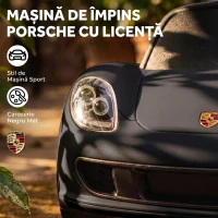 AIYAPLAY Mașinuță de Împins pentru Copii cu Licență Porsche, Claxon, Faruri și Sunet de Pornire, PP, Negru(m-4)