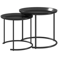 HOMCOM Set 2 Măsuțe de Cafea Suprapozabile Rotunde cu Tăvi Detașabile din Oțel, Negru(m-12)