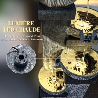 Outsunny Fontaine de Jardin Cascade Fontaine d'eau 4 niveaux avec lumières LED, résine, 38 x 36 x 85 cm, gris(m-4)