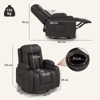 HOMCOM PU Leather Recliner Chair, Recliner Armchair with Extended Footrest, Cup Holders and Side Pockets, Dark Brown(m-3)