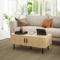 HOMCOM Măsuță de Cafea cu 2 Rafturi pentru Depozitare și Uși Glisante, din Lemn și Oțel, 100x55x40 cm, Negru și Stejar(m-8)