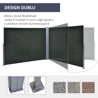 Outsunny Separator de Grădină Reglabil Anti-UV cu Mâner, din Metal și Poliester 180 g/m², 600x180 cm, Gri(m-7)