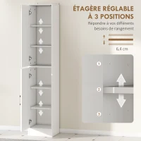 kleankin Meuble colonne salle de bain avec miroir, meuble de rangement à 6 niveaux 2 portes étagères réglables 32x28x162cm blanc(m-5)