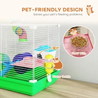 PawHut 2 Tier Hamster Cage, Gerbil Cage with Handle, Exercise Wheels, Tunnel, Water Bottle, Dishes, Ladder, for Dwarf(m-5)