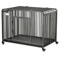 PawHut Foldable Heavy Duty Dog Crate on Wheels, with Removable Tray, for Medium and Large Dogs(m-10)