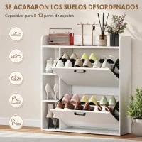 HOMCOM Zapatero Estrecho con 2 Puertas 3 Estantes Laterales y Estantes Ajustables para 15 Pares de Zapatos Blanco(m-4)
