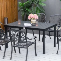 Outsunny Mesa de Comedor Exterior de Aluminio, Mesa de Jardín Exterior para 6 Personas con Encimera de Listones, para Terraza, Balcón, 140x90x74 cm, Negro(m-10)