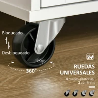 HOMCOM Mueble Auxiliar de Cocina con Ruedas 2 Cajones 2 Puertas Estante Ajustable y Toallero 104x46x91 cm Blanco(m-5)