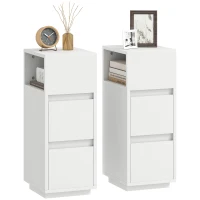 HOMCOM Set de 2 noptiere cu 2 sertare și raft deschis, moderne și compacte, 25x30x65 cm, alb(m-11)
