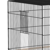 PawHut Grande Cage à Oiseaux sur Roulettes en Acier, Plateau Amovible, Portes, Perchoirs, Mangeoires, 77x46,5x141cm, Noir(m-15)