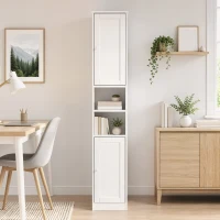 HOMCOM Dulap înalt pentru baie, mobilier de depozitare cu 2 uși, 2 compartimente deschise, poliță reglabilă, alb(m-5)