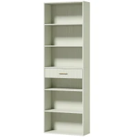 HOMCOM Bookcase Narrow Tall Space-Saving Bookshelf Drawer Open Shelves 60 x 24 x 182 cm Light Green(m-1)