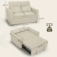 HOMCOM 2 Seater Sofa Bed, 3-in-1 Convertible Sleeper Sofa with Click-clack Adjustable Backrest and 2 Pillows, Light Brown(m-3)