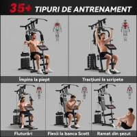 HOMCOM Stație de Fitness cu Șezut și Spătar Căptușite, din Oțel și PU, 135x103x210 cm, Negru(m-4)