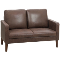 HOMCOM Divano 2 Posti Moderno con Rivestimento in Tessuto Effetto Pelle Traspirante e Gambe in Legno, 130x78x85 cm, Marrone Scuro