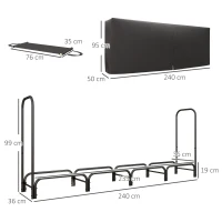 Outsunny Portalegna da Interno ed Esterno in Metallo con Telo Porta Legna e Copertura, 240x36x99cm, Nero(m-3)