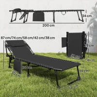 Outsunny Set de 2 Tumbonas Plegables con Reposacabezas Bolsillo Lateral y Respaldo Reclinable en 5 Posiciones Negro(m-3)