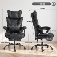 HOMCOM Executive Office Chair, Leathaire Big and Tall Office Chair 180 kg with Wide Seat, Reclining, Lumbar Support, Black(m-3)
