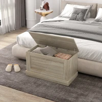 HOMCOM Coffre de rangement, coffre à jouets, avec charnière de sécurité, pour salon, en bois, 80 x 40 x 45 cm, bois naturel(m-8)
