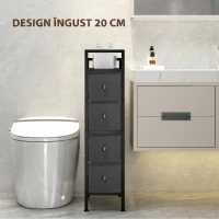HOMCOM Comodă din Material Textil Slim, Economisire Spațiu, cu 4 Sertare, Cadru Metalic, Negru(m-4)