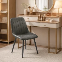 HOMCOM Faux Leather Upholstered Kitchen Chairs, Modern Dining Chairs Set of 2 with Metal Legs for Dining Room, Grey(m-9)