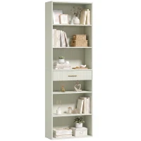 HOMCOM Bookcase Narrow Tall Space-Saving Bookshelf Drawer Open Shelves 60 x 24 x 182 cm Light Green(m-13)