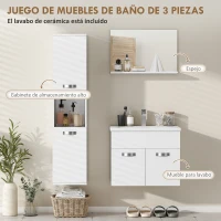 kleankin Conjunto de Muebles de Baño de Pared 4 Piezas Incluye Espejo Armario con Lavabo Cerámico y Columna de Baño Blanco(m-4)