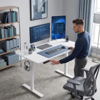 HOMCOM Standing Desk Memory Control Height Adjustable Desk 2 Cable Holes LED Display Sit Stand Desk White(m-9)