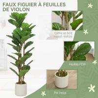 HOMCOM Plante artificielle intérieure 120 cm Figuier lyre arbre artificiel avec pot en plastique et tronc en bois massif, vert(m-4)