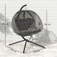 Outsunny Double Hanging Egg Chair 2 Seaters Texteline Swing Hammock Chair with Stand, Cushion and Folding Design, for Indoor and Outdoor, Grey(m-16)