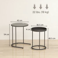 Set 2 Măsuțe de Cafea HOMCOM Stivuibile în Stil Industrial, din Lemn și Metal, Ø42x54 cm și Ø36.5x48.5 cm, Gri și Negru(m-3)