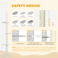 PawHut 225-255 cm Adjustable Cat Climbing Tower with Sisal Scratching Posts, 2 Hanging Play Balls and Anti-Tip Strap, Beige(m-7)