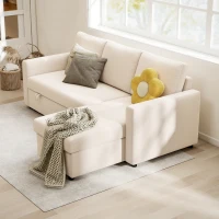 HOMCOM Canapé d'angle convertible modulable avec méridienne réversible, coffre de rangement et 3 coussins de dossier, crème(m-10)