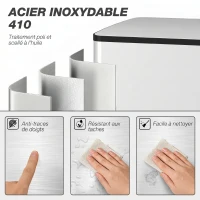 HOMCOM Poubelle de cuisine 2 compartiments de 2 x 25L, acier inoxydable, couvercle à fermeture douce, 47,7x37,5x56cm, argent(m-5)