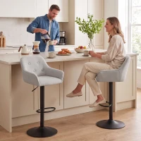 HOMCOM Set de 2 taburete de bar, scaune de bar din chenille, înălțime reglabilă, rotire 360°, spătar și suport pentru picioare, gri(m-7)