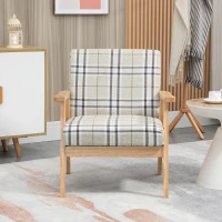 HOMCOM Modern One Seater Sofa for Living Room, Linen Fabric Small Couch with Rubber Wood Frame, Armrests, Lattice Pattern, Upholstered Armchair, Beige(m-8)