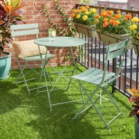 Outsunny Folding Garden Bistro Set, Outdoor Round Bistro Table and Chairs Set 2 with Electrophoresis Metal Frame, Light Green(m-10)