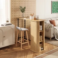 HOMCOM Table Haute Mange Debout, Table de Bar avec 3 Étagères de Rangement et Pieds en Métal, 112x50x106cm, Bois Naturel(m-2)