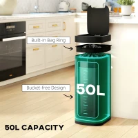 HOMCOM 50L Sensor Bin, Automatic Kitchen Bin, Manual Override, Battery Operated, Inner-Bucket-Free, for Kitchen, Bedroom(m-5)