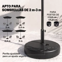 Outsunny Base de Sombrilla Rellenable de Agua 30 kg Soporte de Parasol Redondo Apto para Postes de 38mm 48 mm Metal y Plástico para Jardín Terraza Ø55x38 cm Negro(m-4)