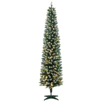 HOMCOM Árbol de Navidad Estrecho Nevado con 170 Luces LED Bicolor 180 cm 351 Ramas Ignífugo 11 Modos Mando a Distancia Verde(m-1)