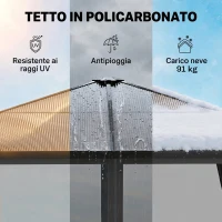 Outsunny Gazebo Esterno con Tetto Rigido, 3x3 m, Grigio Scuro(m-4)