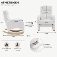 Teddy Schommelstoel met Voetensteun Comfortabele Voedings en Relaxfauteuil met Hoge Rugleuning Wit(m-3)