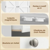 HOMCOM Buffet haut cuisine, armoire de cuisine 2 portes, 2 tiroirs, 6 porte-racks, étagères réglables, 80x39,5x184,5cm, blanc(m-7)